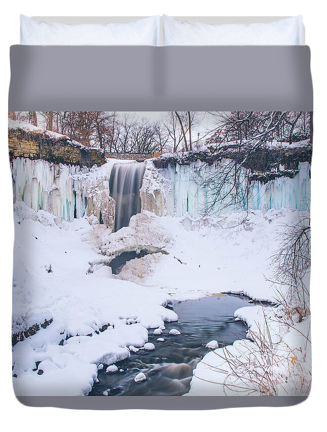 Minneapolis Duvet Cover featuring the photograph Minnehaha Falls in the winter by Jay Smith