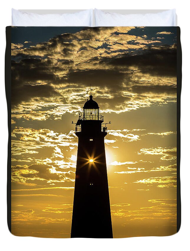 Lighthouse Duvet Cover featuring the photograph Minot Sun by Ann-Marie Rollo