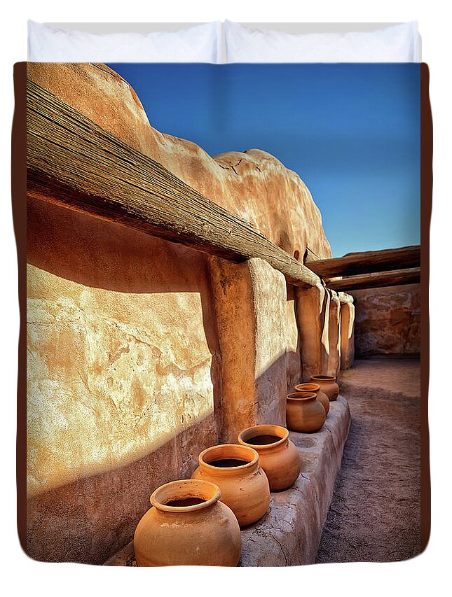 Old Pots Duvet Cover featuring the photograph Mission at Tumacacori Arizona Pots by Catherine Walters