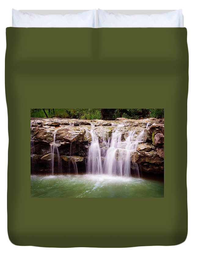Scenics Duvet Cover featuring the photograph Missouri Waterfall by Mel Pilkington, Fairfeather Art