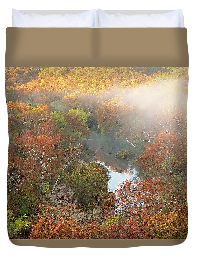 Mist Duvet Cover featuring the photograph Mist over the Little Niangua by Robert Charity