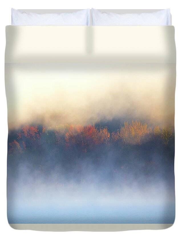 Misty Duvet Cover featuring the photograph Misty Autumn Morning by White Mountain Images
