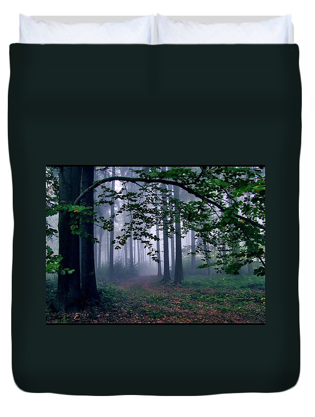 Tranquility Duvet Cover featuring the photograph Misty Forest by Photo - Riana Navrátilová
