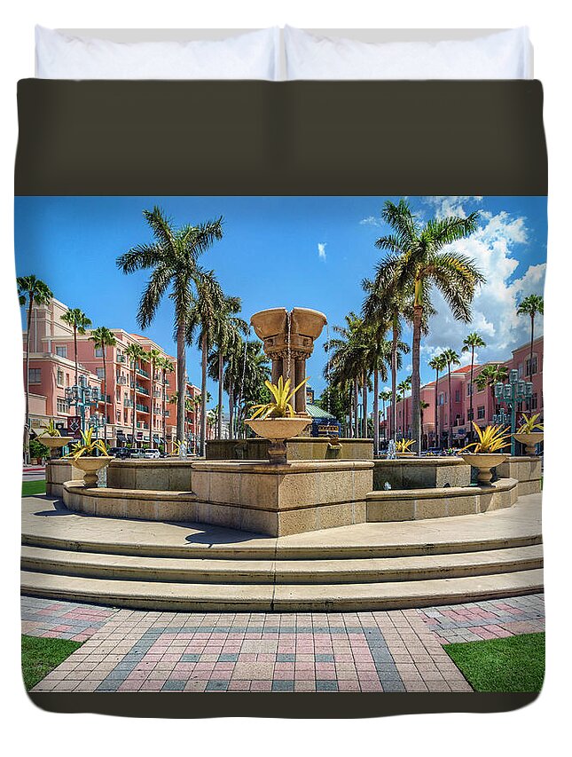Estock Duvet Cover featuring the digital art Mizner Park In Boca Raton, Fl by Glowcam