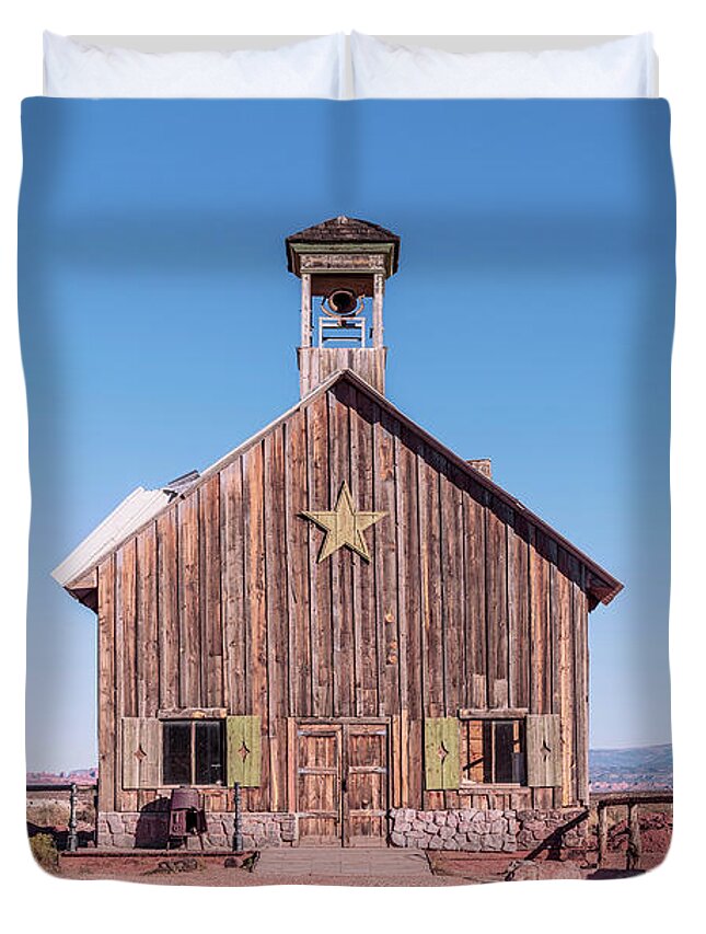 Archview Log Cabin Duvet Cover featuring the photograph Moab Arches Little Far West Archview Log Cabin Front View by Aloha Art