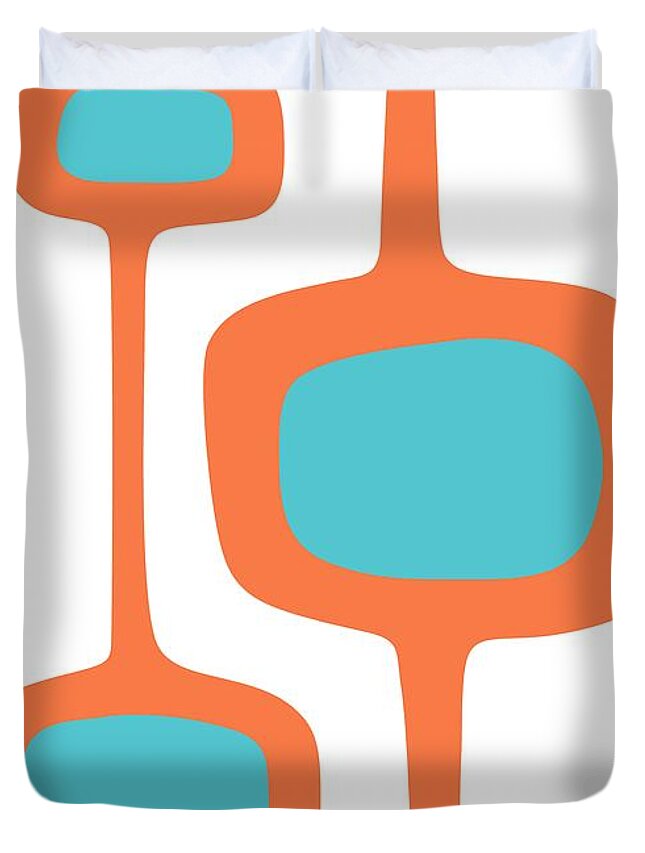  Duvet Cover featuring the digital art Mod Pod Three in Turquoise and Orange by Donna Mibus