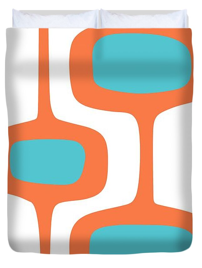  Duvet Cover featuring the digital art Mod Pod Two in Turquoise and Orange by Donna Mibus