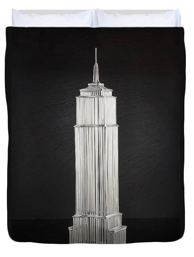 Black Background Duvet Cover featuring the photograph Model Of Empire State Building, Close-up by David Muir
