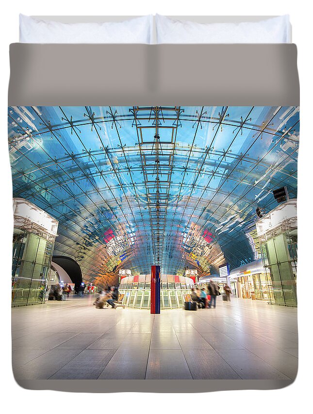 Crowd Duvet Cover featuring the photograph Modern Train Station Frankfurt Germany by Mlenny