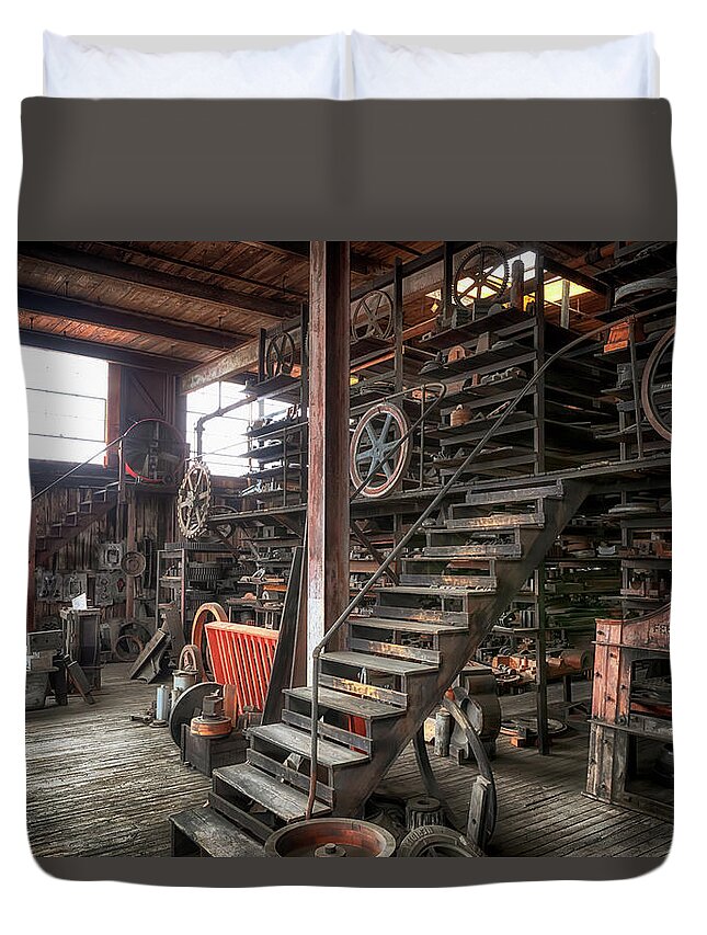 Industrial Heritage Museum Duvet Cover featuring the photograph Mold Storage in the Forge by Susan Rissi Tregoning