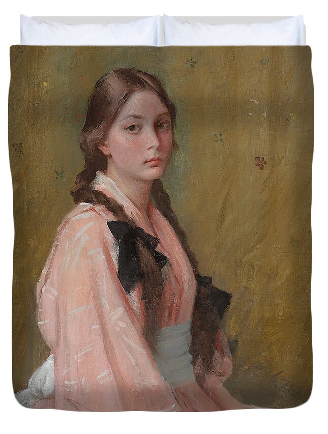 Pink Duvet Cover featuring the painting Mona, Daughter Of Mrs R William Merritt Chase, 1894 By William Merritt Chase by William Merritt Chase