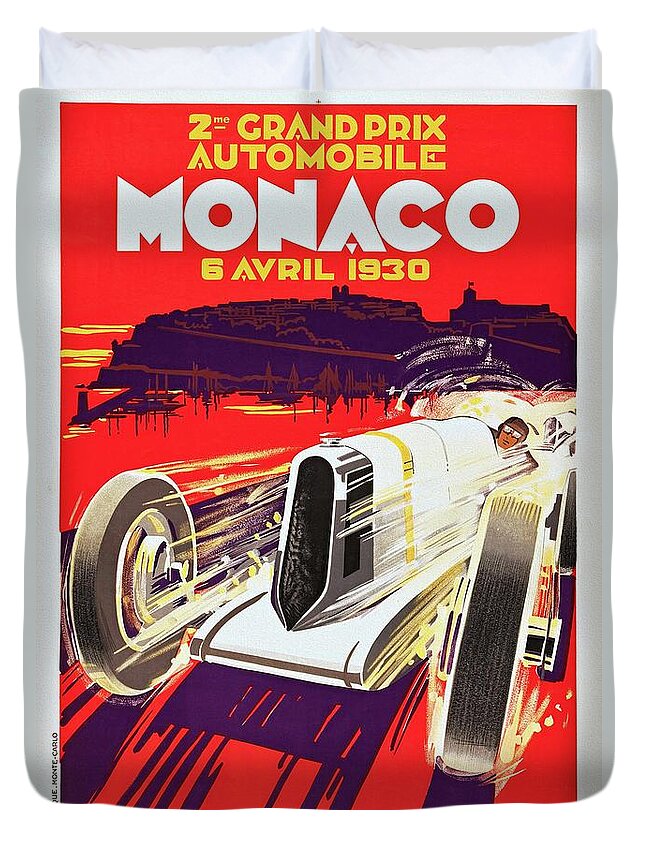 Racing Poster Duvet Cover featuring the painting Monaco Grand Prix 1930, Vintage Racing Poster by Vincent Monozlay