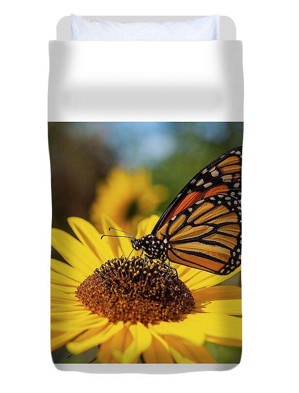 Monarch Butterfly Duvet Cover featuring the photograph Monarch On Sunflower 2019 by Thomas Young