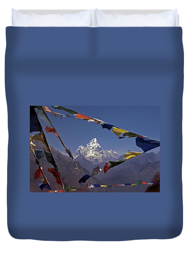 Tranquility Duvet Cover featuring the photograph Mong & Ama Dablam by Foto Pietro Columba