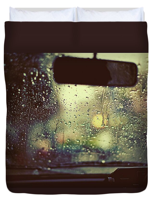 Car Interior Duvet Cover featuring the photograph Monsoon Rain On A Windshield by Design Pics / Arlene Bax