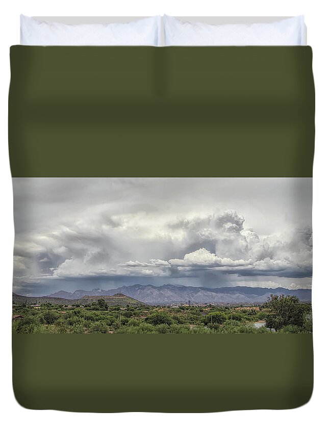 Mountains Duvet Cover featuring the photograph Monsoon Storms Over The Catalinas by Elaine Malott