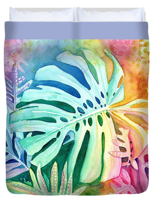 Monstera Duvet Cover featuring the painting Monstera by Marionette Taboniar