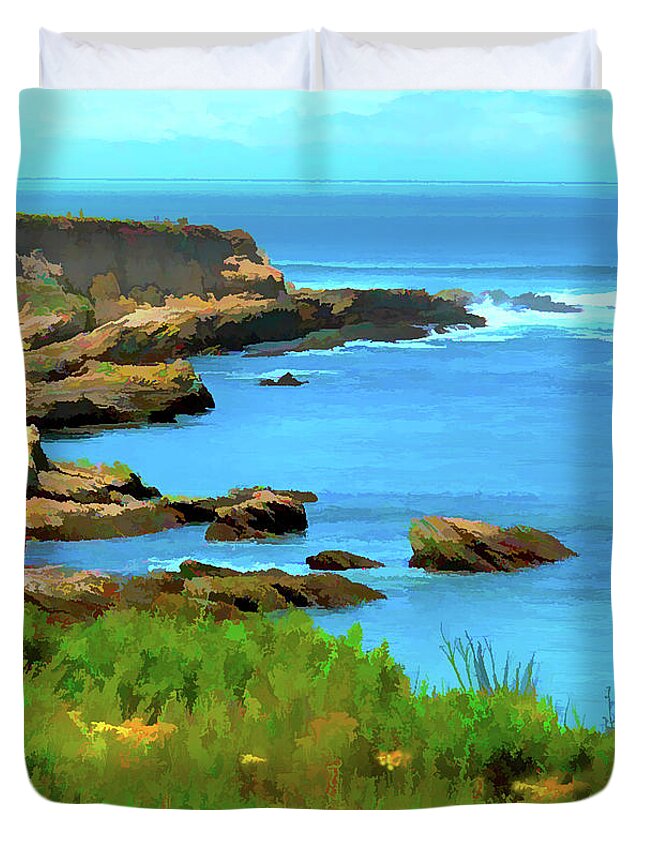 Montana De Oro State Park Watercolor Duvet Cover featuring the digital art Montana de Oro State Park Watercolor by Floyd Snyder