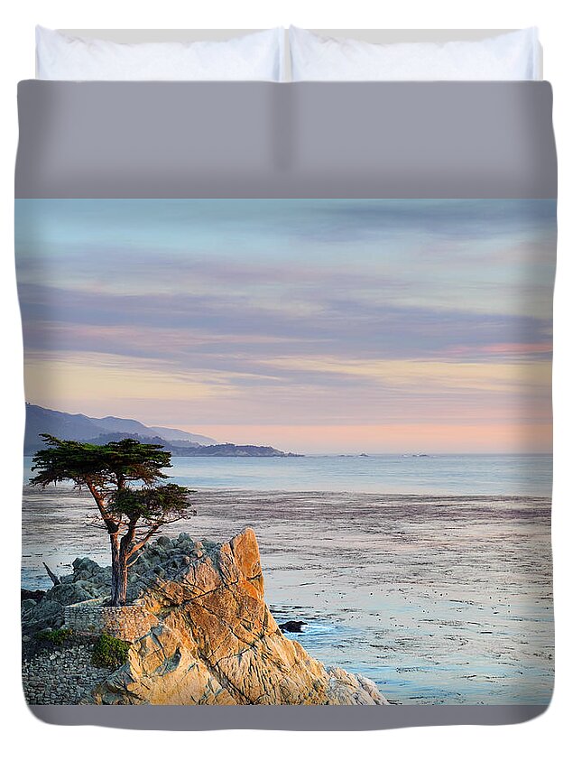Scenics Duvet Cover featuring the photograph Monterey Peninsula, Lone Cypress by Michele Falzone