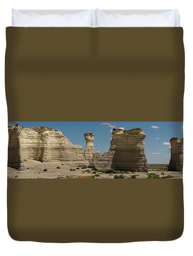 Kansas Duvet Cover featuring the photograph Monument Rocks Kansas Panorama 2 by Lawrence S Richardson Jr