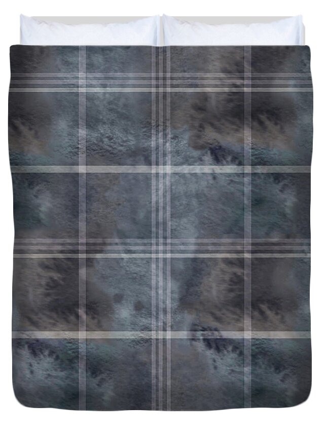 Pattern Duvet Cover featuring the digital art Moody Blue Plaid by Sand And Chi