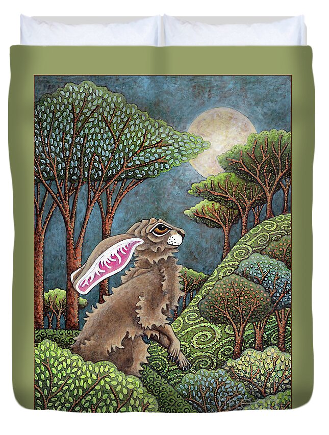 Hare Duvet Cover featuring the painting Moon Gazing Hare 4 by Amy E Fraser