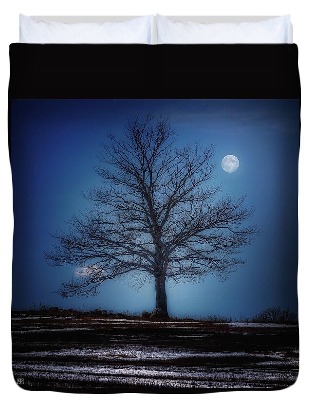 Tree Duvet Cover featuring the photograph Moon Over Liberty Tree by John Meader