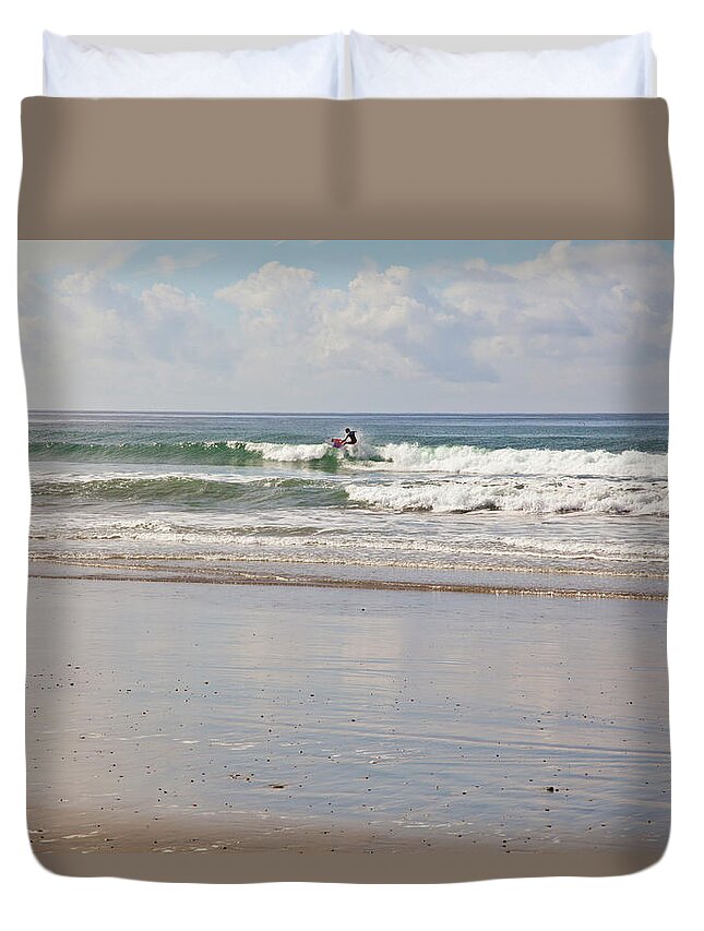  Duvet Cover featuring the photograph Moonlight Beach Surfer by Catherine Walters
