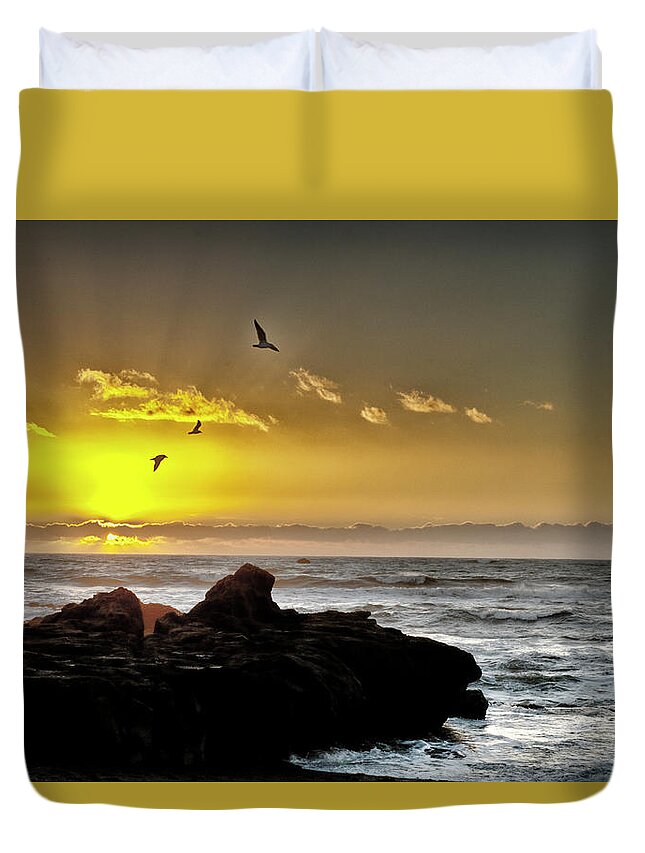 Moonstone Beach Duvet Cover featuring the photograph Moonstone Beach Twilight by Tom Kelly