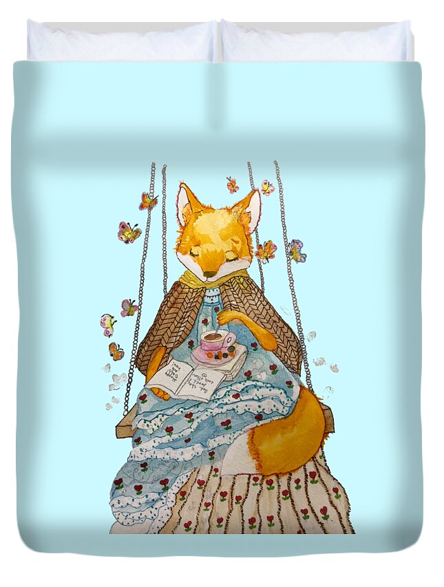 Fox Duvet Cover featuring the painting Mama Fox by AHONU Aingeal Rose