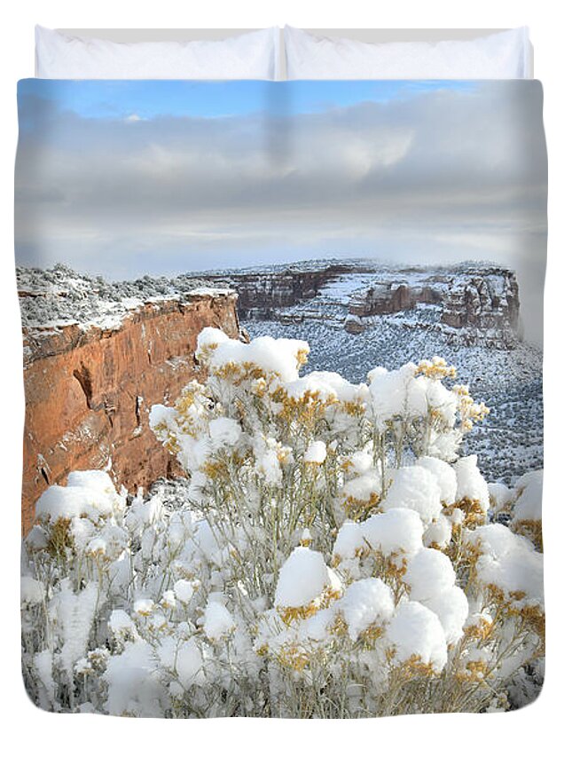 Colorado National Monument Duvet Cover featuring the photograph Morning after Snow at Colorado National Monument by Ray Mathis