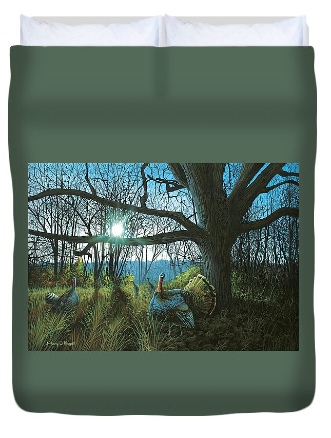 Turkey Duvet Cover featuring the painting Morning Chat - Turkey by Anthony J Padgett