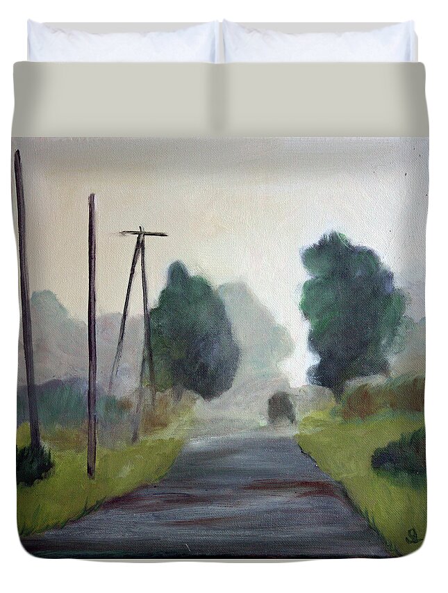 Landscape Duvet Cover featuring the painting Morning Commute by Sarah Lynch