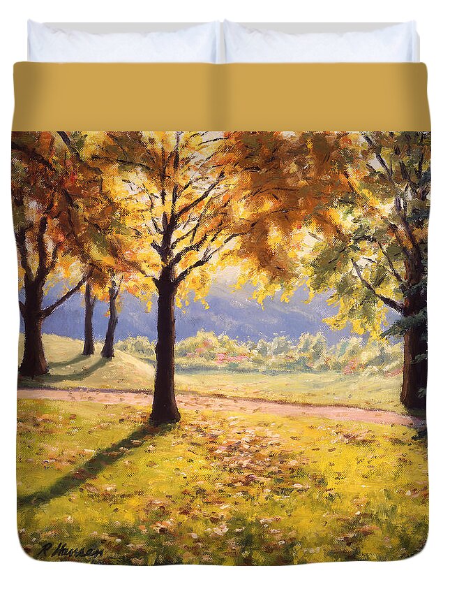 Landscape Duvet Cover featuring the painting Morning In the Park by Rick Hansen