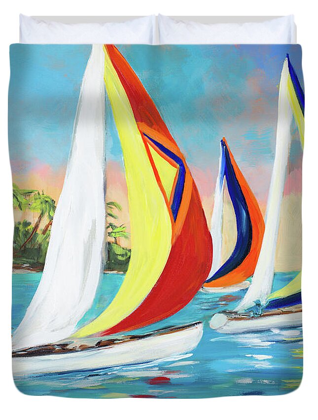 Morning Duvet Cover featuring the painting Morning Sails II by Julie Derice