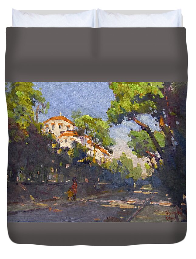 Morning Duvet Cover featuring the painting Morning Sunlight Athens by Ylli Haruni