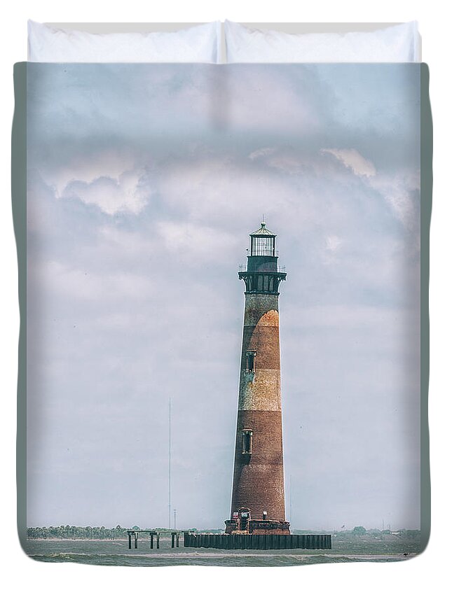 Morris Island Lighthouse Duvet Cover featuring the photograph Morris Island Lighthouse - Save the Lighthouse in Charleston by Dale Powell