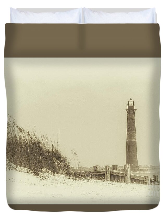 Morris Island Lighthouse Duvet Cover featuring the photograph Morris Island Lighthouse - Sunlight Bliss by Dale Powell