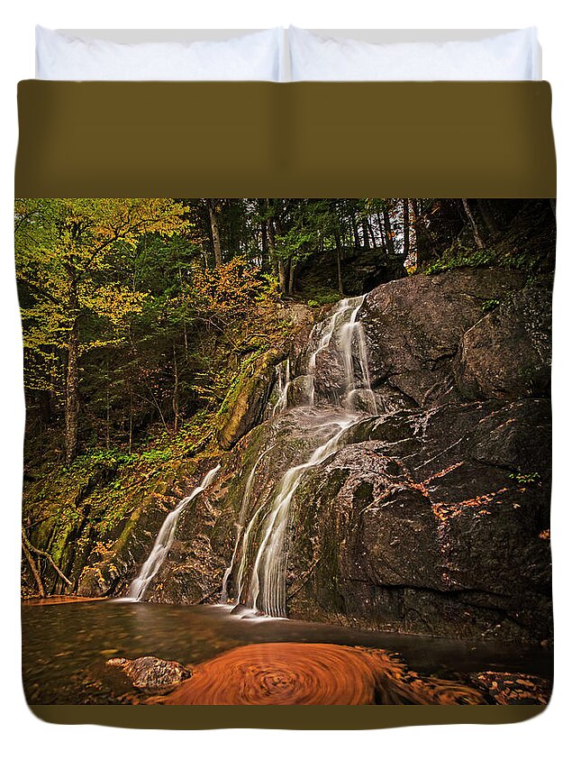 Stowe Duvet Cover featuring the photograph Moss Glen Falls Stowe VT Fall Foliage Autumn by Toby McGuire