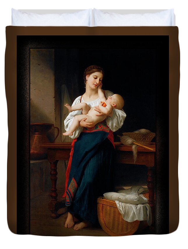 Mother And Child Duvet Cover featuring the painting Mother and Child by William Adolphe Bouguereau by Rolando Burbon