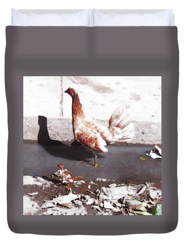 Kicken Duvet Cover featuring the photograph Mother And Child Chicken by Inge Elewaut