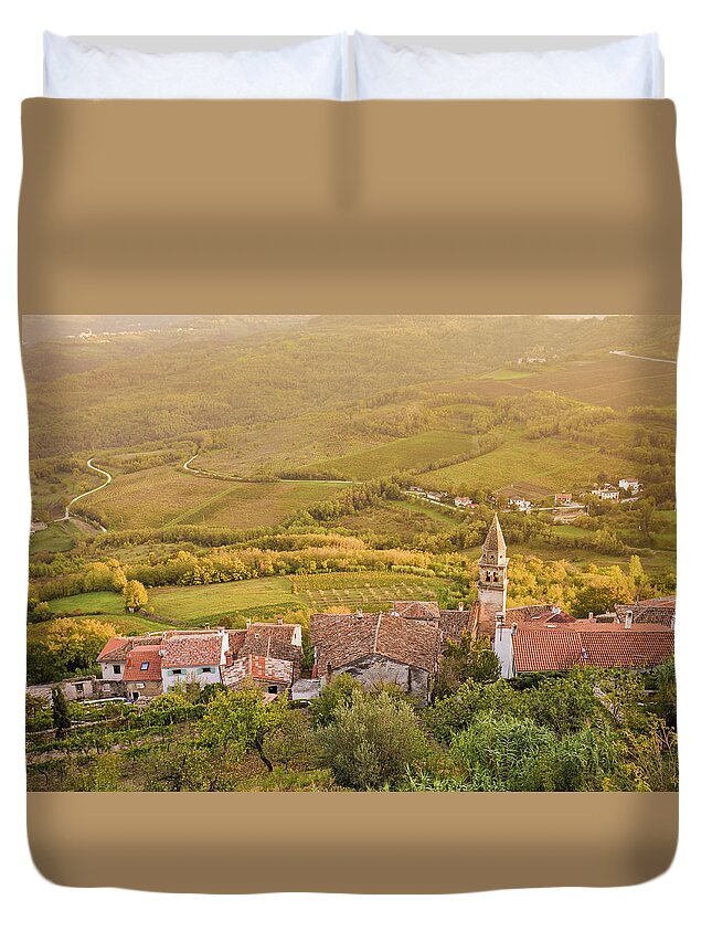 Outdoors Duvet Cover featuring the photograph Motovun And Surrounding Hills At by David Madison