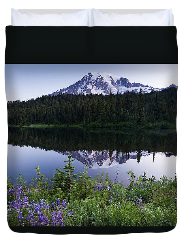 Tranquility Duvet Cover featuring the photograph Mount Rainier, A Snow-capped Peak In by Mint Images - Art Wolfe