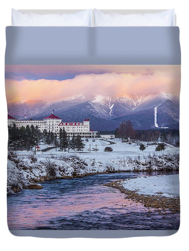 Alpenglow Duvet Cover featuring the photograph Mount Washington Hotel Alpenglow by Chris Whiton