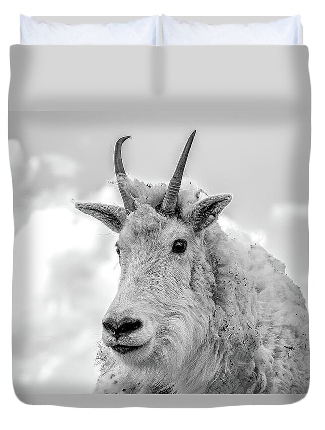 Mountain Goat Duvet Cover featuring the photograph Mountain Goat in Black and White by Mindy Musick King