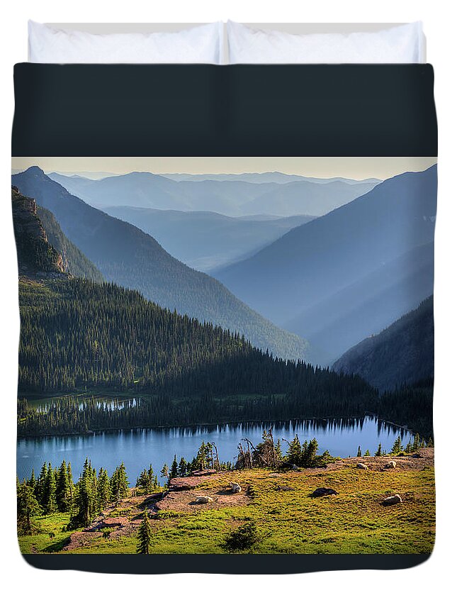 Tranquility Duvet Cover featuring the photograph Mountain Goats Resting by Jeff Krause Photography