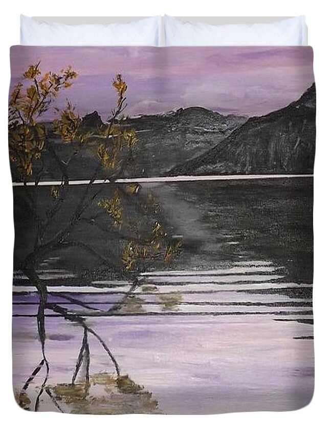 Landscape Duvet Cover featuring the painting Mountain Pass by Denise Morgan