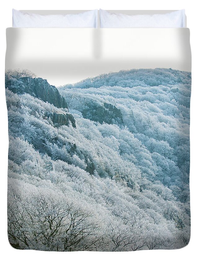 Blue Ridge Duvet Cover featuring the photograph Mountainside Hoarfrost by Mark Duehmig