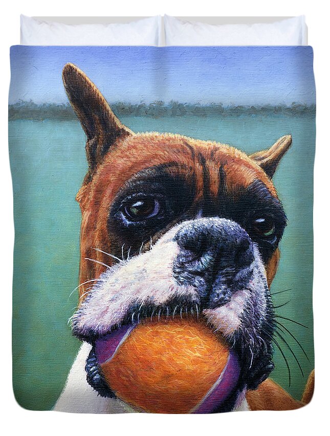 Boxer Duvet Cover featuring the painting Mouthful by James W Johnson