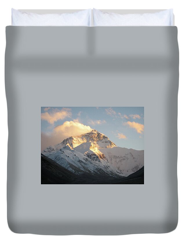 Chinese Culture Duvet Cover featuring the photograph Mt. Everest At Sunset by Livetalent